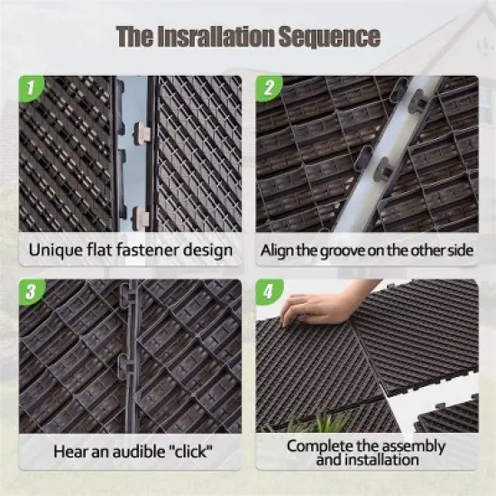 CLIHOME 12"x12" Square Composite Decking Tiles, Four Slat Plastic Outdoor Interlocking Deck Tiles(Pack of 36) image {3}