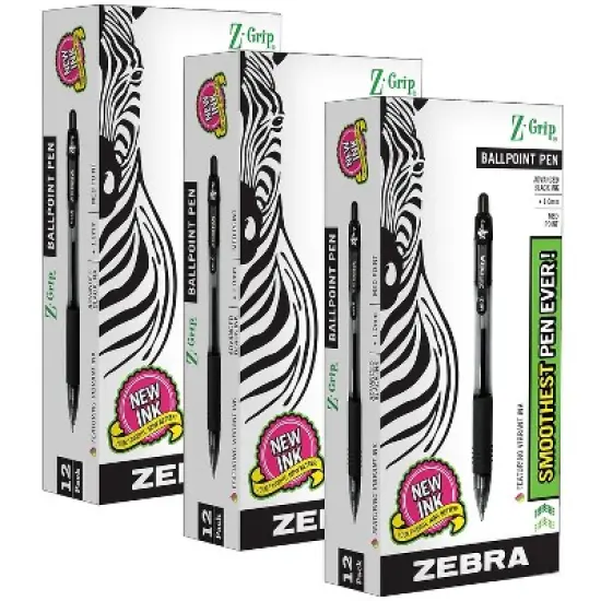 Zebra Pen Z-Grip Retractable Ballpoint Pen Medium Point Black Ink 12 Per Pack 3 Packs (ZEB22210-3) image {2}