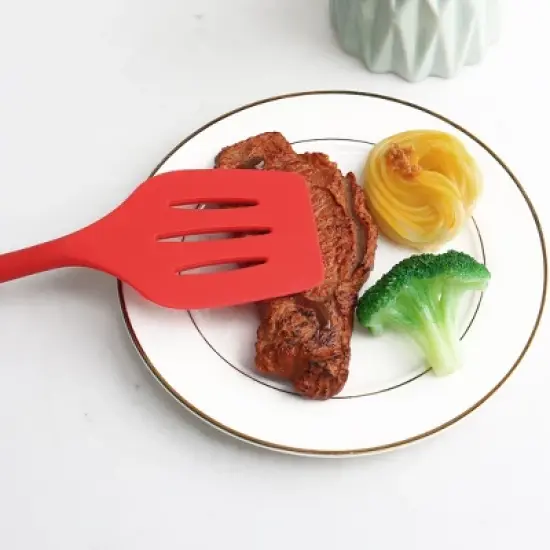 Unique Bargains Silicone Slotted Non Stick Heat Resistant Pancake Spatulas and Turners Red 1 Pc image {5}