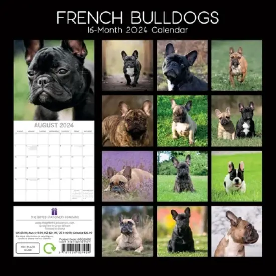 The Gifted Stationery 2024 Square Wall Calendar, French Bulldogs, 16-Month Paw Prints Theme with 180 Reminder Stickers (12 x 12 In) image {3}
