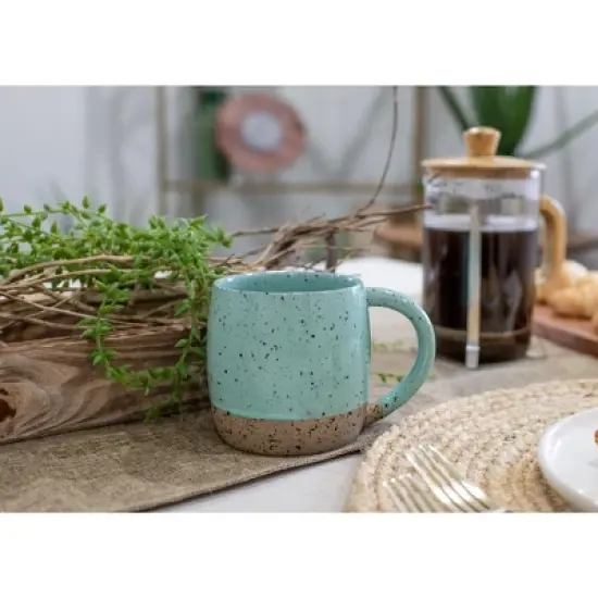 Elanze Designs Speckled Raw Bottom 17 ounce Ceramic Mugs Pack of 2, Mint Green image {4}