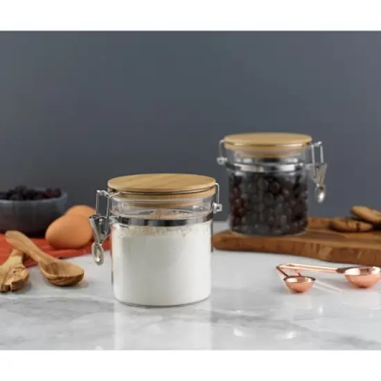 JoyJolt Kitchen Storage Jars with Airtight Bamboo Clamp Lids - 19 oz - Set of 2 image {5}