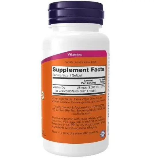 Vitamin D3 1000 IU by Now Foods  -  180 Softgel image {1}