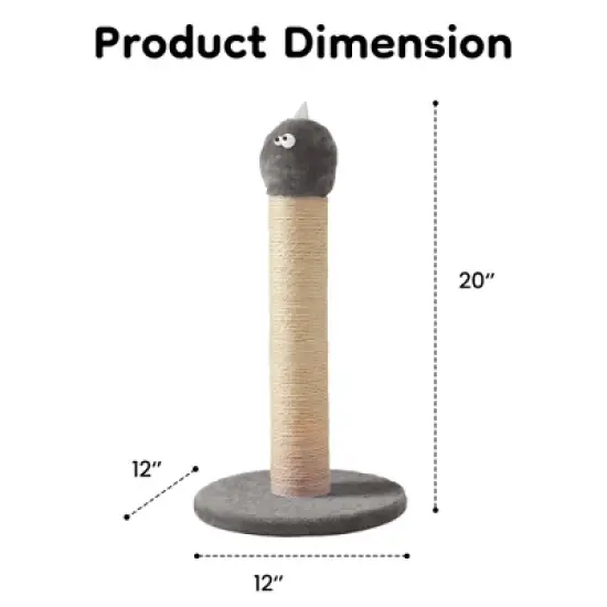 Heynemo Indoor Cat Scratching Post: 22 in Tall Cat Scratcher with Natural Sisal Rope, Cute Monster Design Kitty Pet Tower with Sturdy Wood Base image {6}