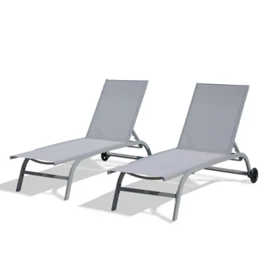 NicBex Set of 2 Outdoor Patio Chaise Lounge Chair for Outside with Wheels, 5 Adjustable Position, Pool Lounge Chairs for Patio, Beach, Yard, Grey image {5}