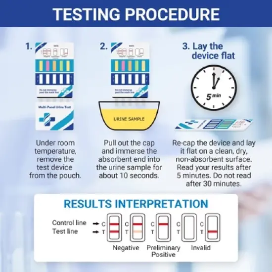 Mintegrity [5pk] 5 Panel Urine Drug Test Kits for Home | High Sensitivity Substance Screening Home Detection Urine Dip Card image {4}