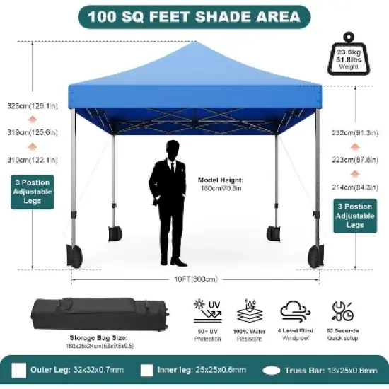 10x10 FT Portable Gazebo Canopy Tent, Lightweight Folding Design, UV Protective Shade Top, Easy Setup Sun Shelter for Camping, Beach, Parties image {5}