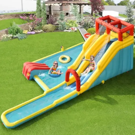 Costway Inflatable Dual Slide Water Park Climbing Bouncer W/ 735W Blower image {2}