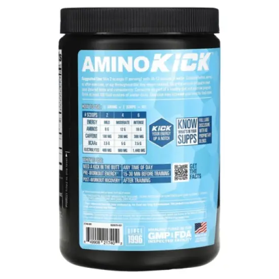NutraBio Amino Kick, Blue Raspberry, 0.59 lb (269 g) image {2}