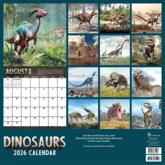 TF Publishing 13.5"x14.5" 2026 Dinosaurs Wall Calendar image {4}