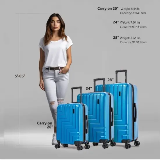 DUKAP Zahav Lightweight Hardside Spinner 3pc Luggage Set - Teal image {2}