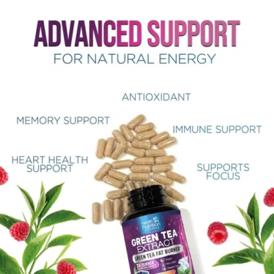 Green Tea Extract Pills - 98% Standardized EGCG 1300mg 3X Strength for Natural Energy - Supports Heart & Antioxidant Health Herbal - 60 Capsules image {4}