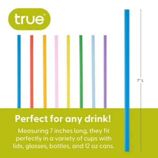 True Colorful Straws, Long Disposable Straws for Cocktails, Smoothies, Iced Coffee, Disposable Party Supplies, Assorted Colors, Set of 100 image {2}