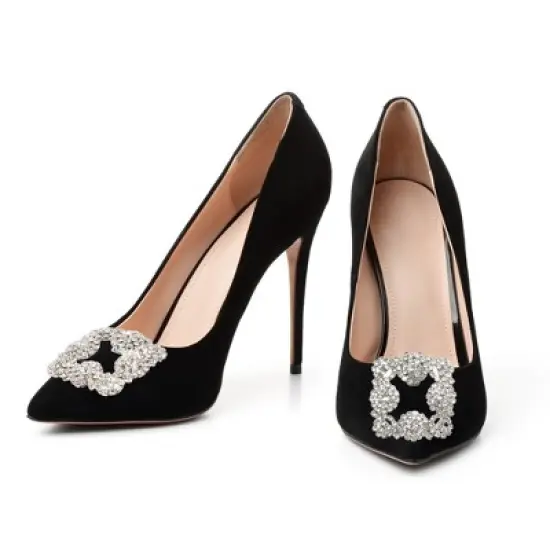 Unique Bargains Women's Rhinestone Shoe Buckle 1.97"x1.97" Silver Tone 2 Pcs image {5}