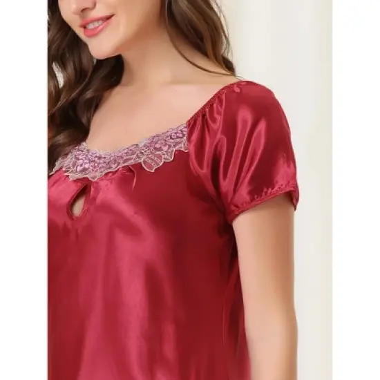 cheibear Womens Satin Sleepwear Pajama Dress Nightshirt Soft Lounge Nightgowns image {3}