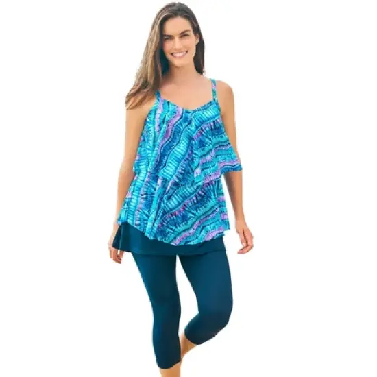 Swim 365 Women&rsquo;s Plus Size Mesh Double-Tier Tankini Top image {5}