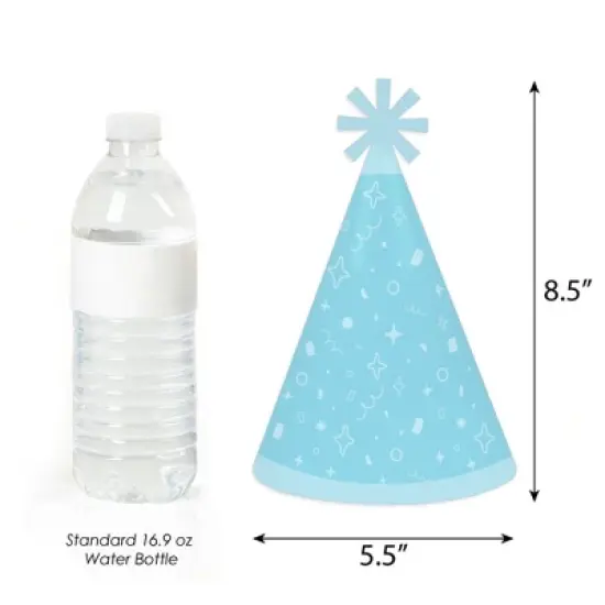 Big Dot of Happiness Blue Confetti Stars - Cone Happy Birthday Party Hats for Kids and Adults - Set of 8 (Standard Size) image {2}