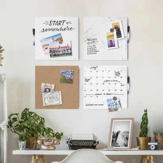 U Brands 14"x14" Square Frameless Cork Board Tile: Wall Mount Bulletin Pinboard with Push Pins, Brown image {1}