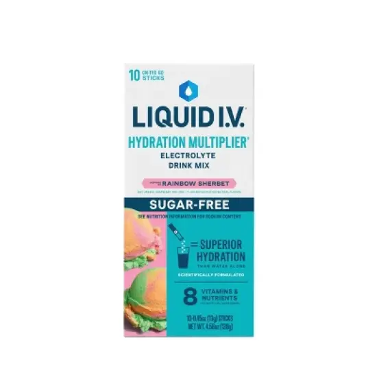Liquid I.V. Sugar Free Hydration Multiplier Vegan Powder Electrolyte Supplements - Rainbow Sherbert - 0.45oz/10ct image {1}