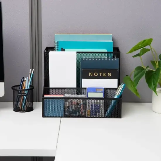 Mind Reader Desktop Organizer, Vertical File Storage, Letter Size, Office, Metal Mesh, 12.15"L x 9.5"W x 9.5"H, Black image {4}