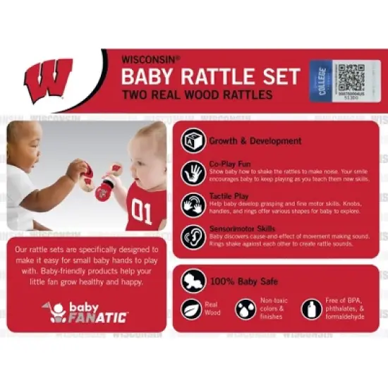 Baby Fanatic Wood Rattle 2 Pack - NCAA Wisconsin Badgers Baby Toy Set image {2}