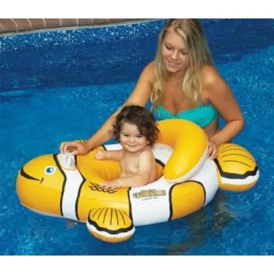 Swim Central 40'' Orange and White Inflatable Clownfish Baby Pool Float image {1}