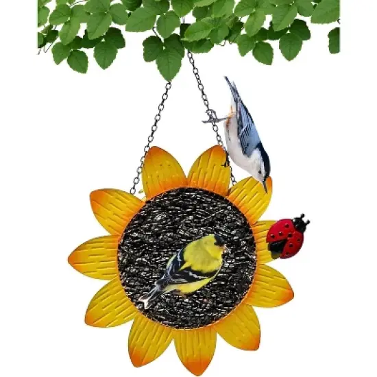 Gift Essentials Metal Yellow Sunflower with Ladybug Mesh Bird Feeder - 9" image {2}