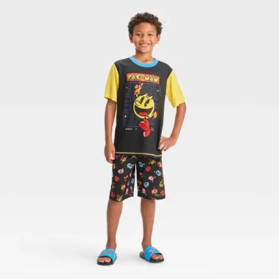 Boys' Pac-Man 2pc Short Sleeve Pajama Set with Slide Sandals - Black image {2}