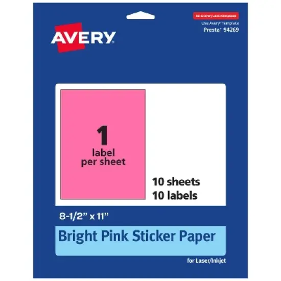 Avery Bright Pink Sticker Paper, 8.5" x 11" Rectangle image {9}