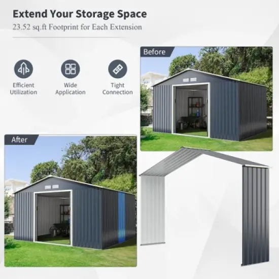 Costway Outdoor Storage Shed Extension Kit for 7/9.1/11.2 ft Shed Width Grey image {4}