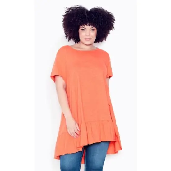 Women's Plus Size Perla Frill Tunic Dress  - Hot Coral | AVENUE image {3}