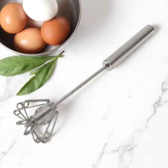 Unique Bargains 12" Semi-Automatic Loop Whisk Dishwasher Safe Stainless Steel Silver Tone image {3}