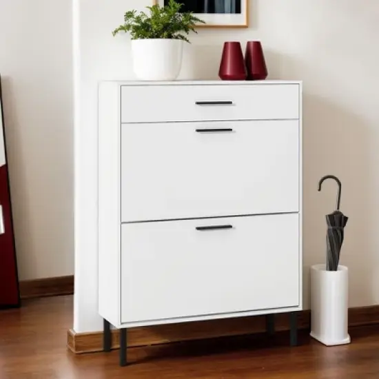 VANIRROR Freestanding Shoe Cabinet with Metal Legs, 2 Flip Drawers, Modern Shoe Storage Organizer with Drawers for Entryway image {1}