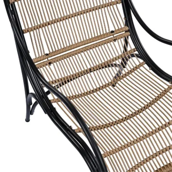 FIONECA 3-Piece Wicker Outdoor Patio Furniture Set with Lounge Chair, Ottoman & Coffee Table, Black & Natural Rattan with Beige Cushions image {10}