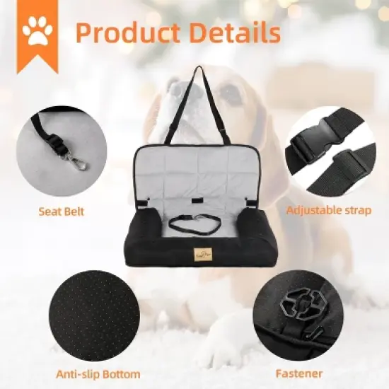 Artloge Memory Foam Dog Car Booster Seats Puppy Front Car Seats Protector Cushion Dog Bed with Safety Belt & Waterproof Washable Cover for Travel image {4}