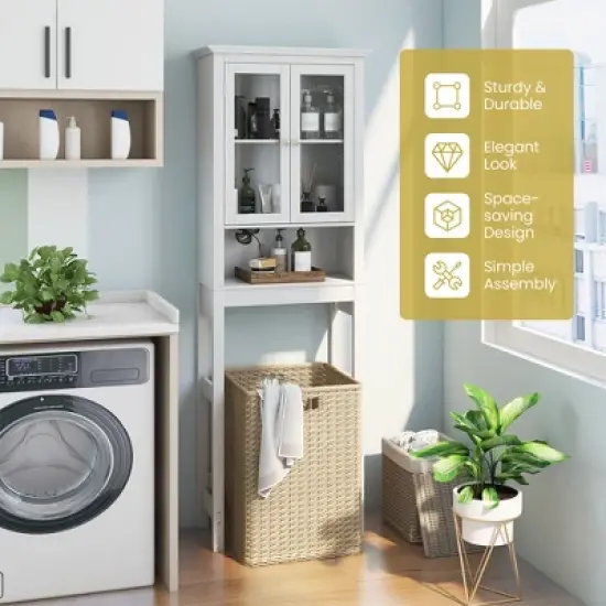 Costway Over The Toilet Storage Cabinet 2-Doors Bathroom Organizer with  Adjustable Shelf image {4}