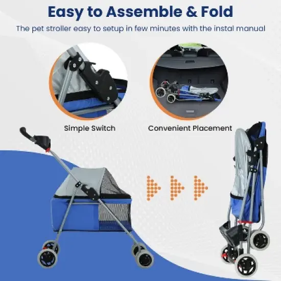 BestMassage Pet Stroller 4 Wheels Dog Cat Stroller Foldable Jogger Stroller image {3}