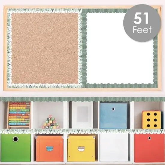 Big Dot of Happiness Eucalyptus Greenery - Scalloped Classroom Decor - Bulletin Board Borders - 51 Feet image {1}