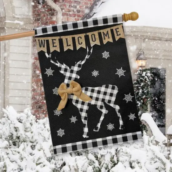 Briarwood Lane Checkered Deer Burlap Winter House Flag Welcome 28 image {2}