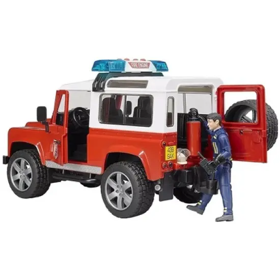 Bruder Land Rover Fire Department vehicle with fireman image {3}