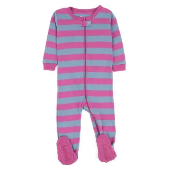 Leveret Kids Footed Girls Striped Cotton Pajamas image {9}