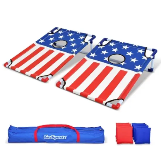 GoSports Portable PVC Framed Cornhole Toss Game Set with 8 Bean Bags and Travel Carrying Case - Choose American Flag Design, Red & Blue or Football image {7}