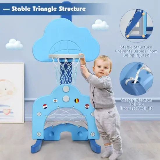 3-in-1 Kids Basketball Hoop Set Adjustable Sports Activity Center w/ Balls Blue\Green\White image {6}
