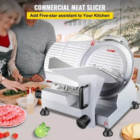 VEVOR 240W Commercial Meat Slicer, Electric Deli Food Slicer, 10" Carbon Steel Blade Electric Food Slicer, 350-400RPM Meat Slicer, 0 - 0.47 inch image {3}