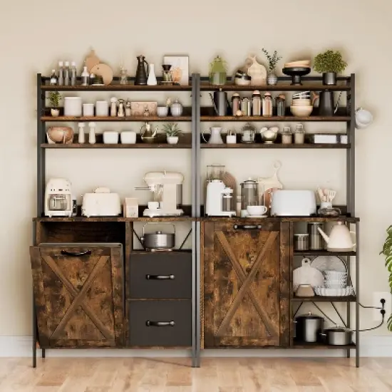 spanspace 66" Kitchen Bakers Rack with Tilt-Out Trash Cabinet with Power Outlet, Removable Drawers & 6 Hooks, Fits 10-Gallon Bins image {4}