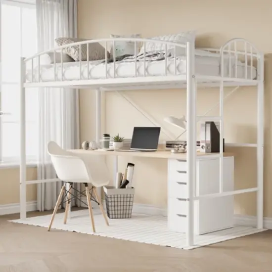 Garvee Loft Bed Twin Size, Heavy Duty Metal Loft Bed Frame with Arched Guardrail and Safety Ladder, Space-Saving, No Box Spring Needed, Black image {11}