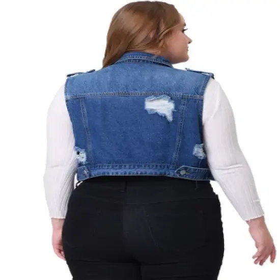 Agnes Orinda Women's Plus Size Sleeveless Chest Pockets Button-Up Denim Vests image {3}