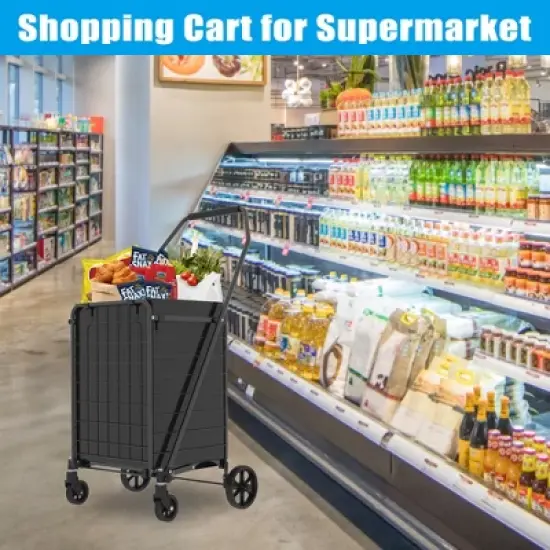 Shopping Cart with Shelf,Grocery Cart on Wheels, Foldable Utility Shopping Carts with 360&deg; Rolling Swivel Wheels for Groceries Laundry image {6}
