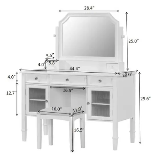 TOBILI 44.4" Makeup Vanity Desk with Large Adjustable Mirror, Dressing Table Set with Drawer & Cabinet, Space-Saving Beauty Station for Bedroom, White image {5}