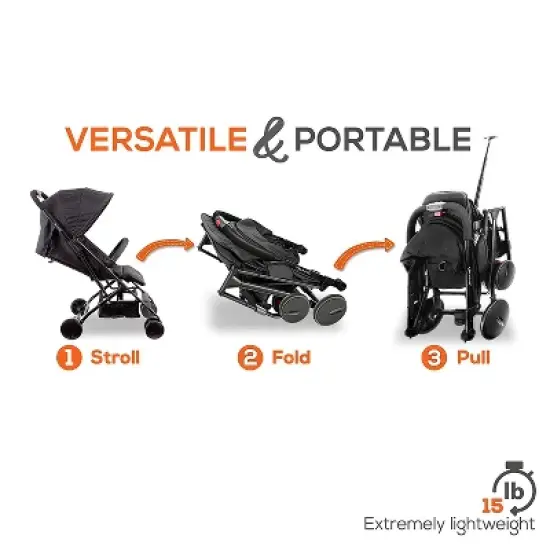Jovial Portable Folding Lightweight Compact Baby Stroller with Bag for Airplane Travel for Babies, Infants, and Toddlers, Black image {2}